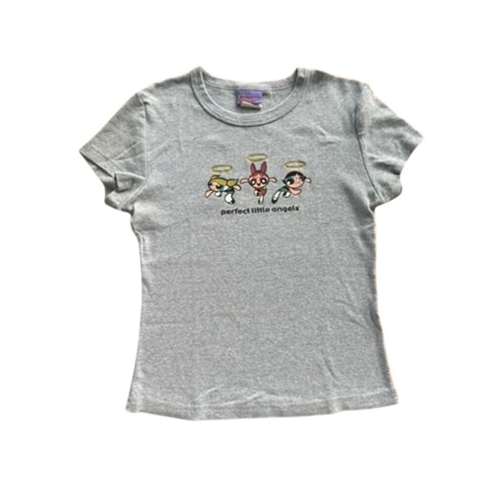 Vintage 2000 Powerpuff Girls Perfect Little Angels Baby Tee Grey Medium
